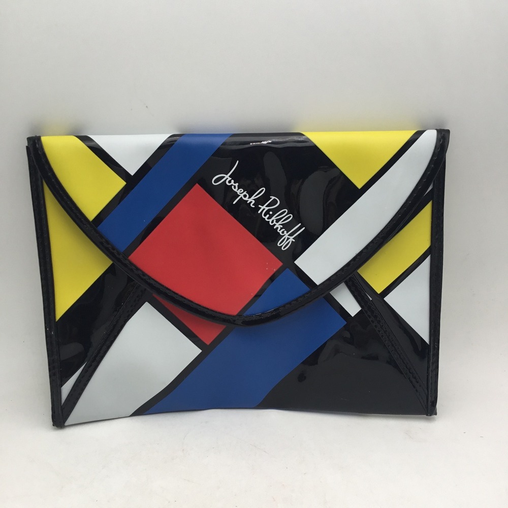 Joseph Ribkoff Mondrian Color Block Patent Envelope Clutch Bag Multicolor